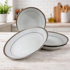 Charter Club Grand Buffet Platinum Rim Soup Bowls Set of 4 White Porcelain